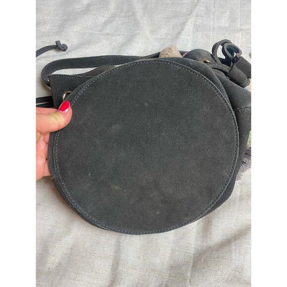 ANTHROPOLOGIE Wolf Gang Gray Leather Bucket Bag Drawstring Crossbody Bag - Picture 8 of 14